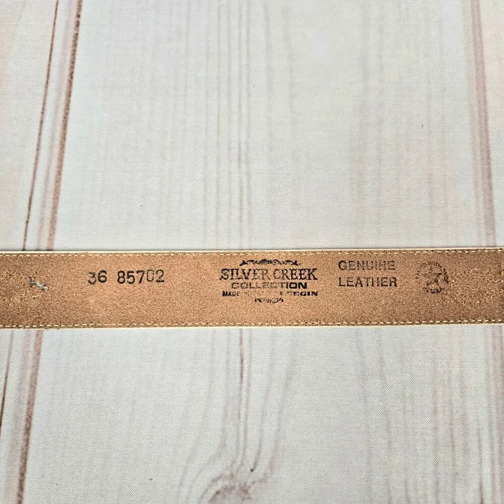Vintage 90s Silver Creek Floral Brocade Inset Leather Western Belt White 36